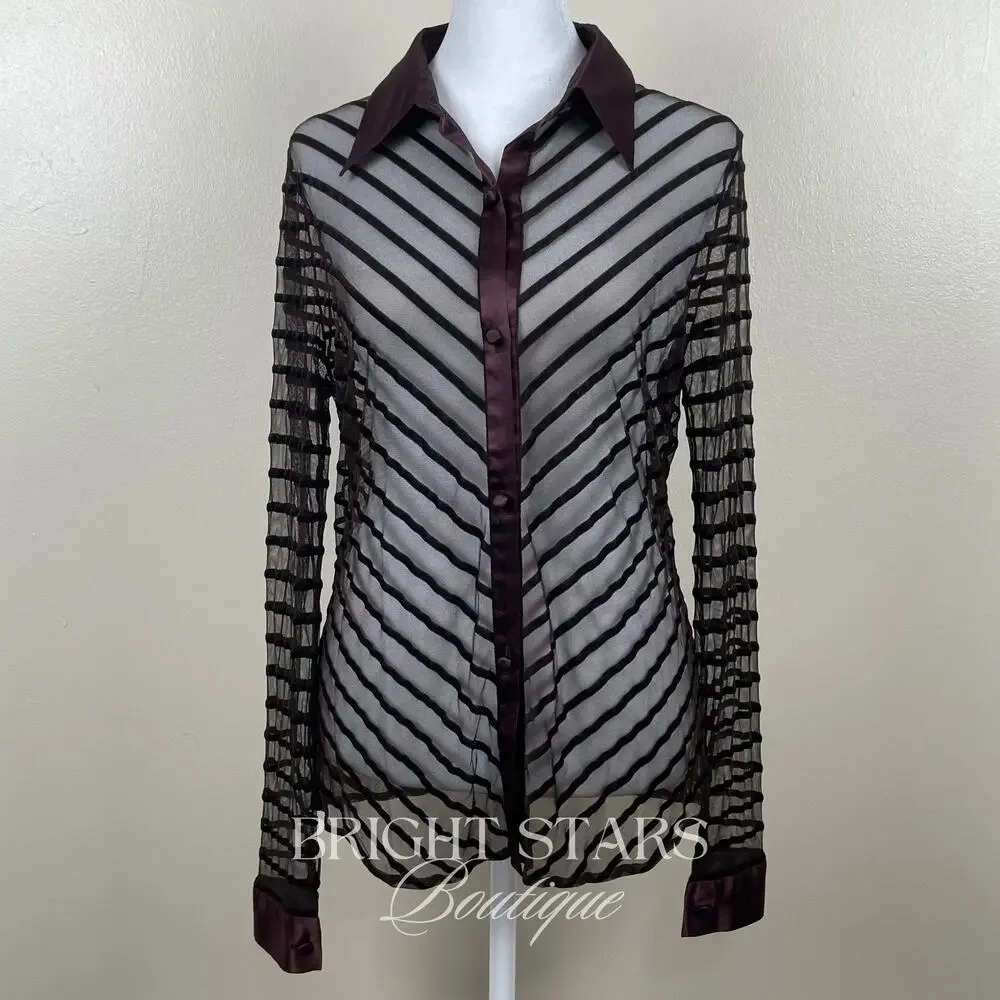 Super Rare Brown Sheer Stripe Top ASO Cordelia Chase Buffy The Vampire Slayer